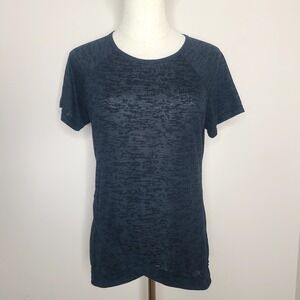 Blue Fish Womens Black Round Neck Semi Sheer Athletic T Shirt Brazil‎ Size M/L